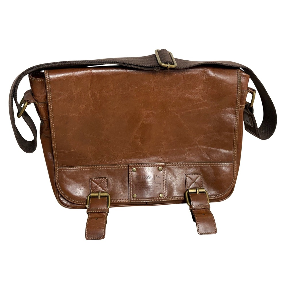 Vintage Fossil 54 Genuine Quality Leather Messenger Bag Brown Crossbody Satchel‎